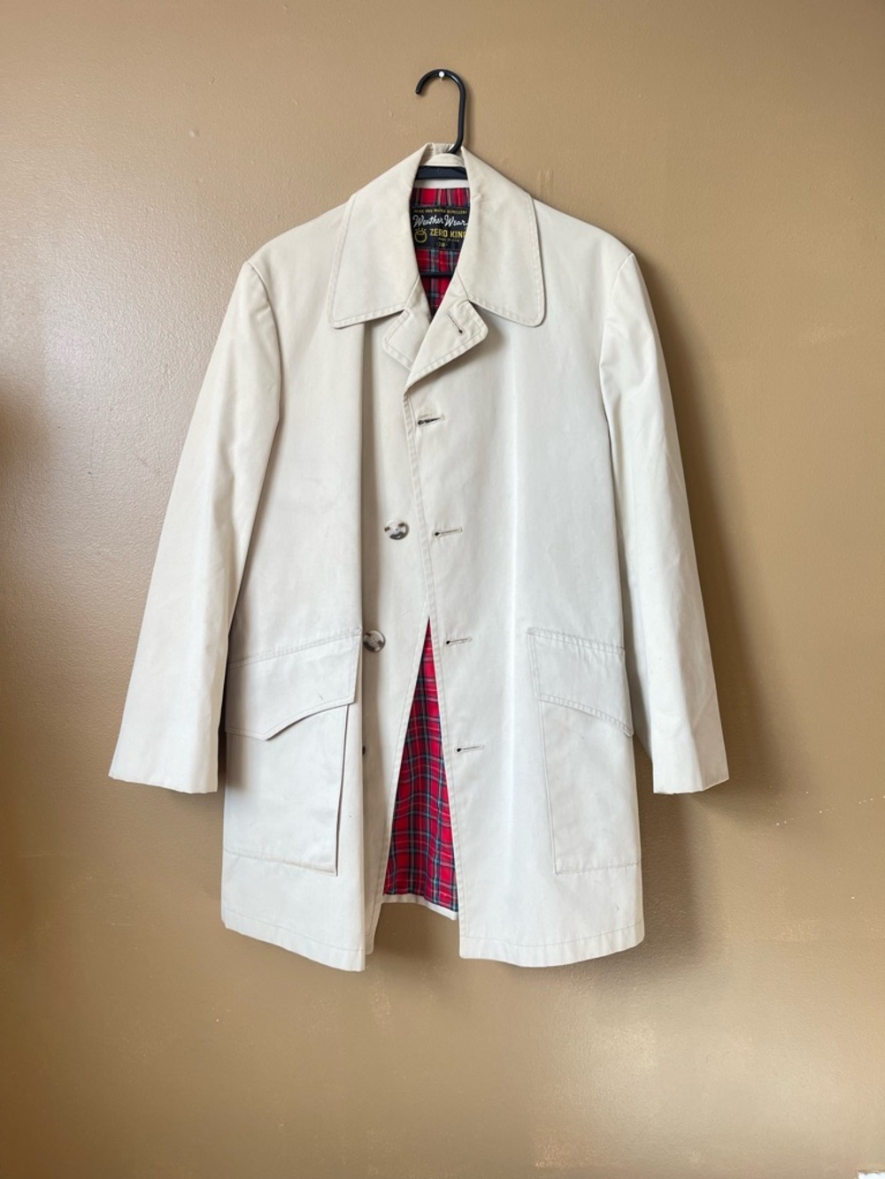Vintage Twill Men's Overcoat with Plaid Lining